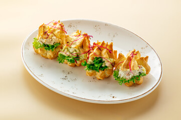 canapes with curd cheese and herbs