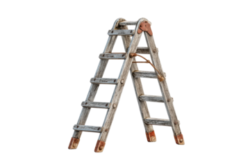 PNG Rustic wooden ladder with weathered patina and rope detailing