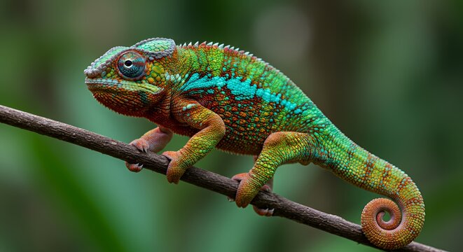 Vibrant Panther Chameleon on Branch - Powered by Adobe