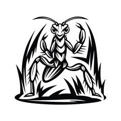 Black Silhouette of Grasshopper Isolated on White Background, Insect