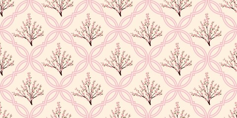 Fototapeta premium Seamless watercolour and unique floral pattern background for covers, notes, Soft backgrounds colour. Watercolour art work. Flower stalk. Colourful flower.
