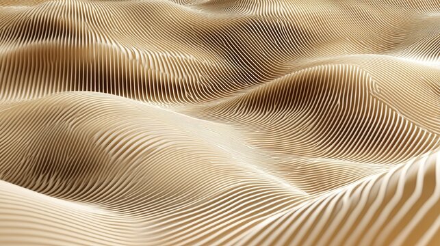 Abstract beige undulating landscape with parallel lines, creating a textured, wave-like pattern