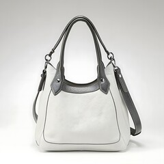 Elegant white leather handbag with dark grey accents for sophisticated style