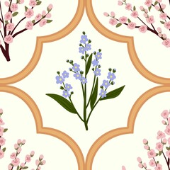 Seamless watercolour and unique floral pattern background for covers, notes, Soft backgrounds colour. Watercolour art work. Flower stalk. Colourful flower.