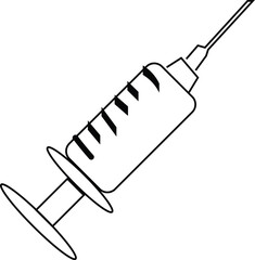 Vaccine and syringe one line drawing of minimalist vector icon with black and white background