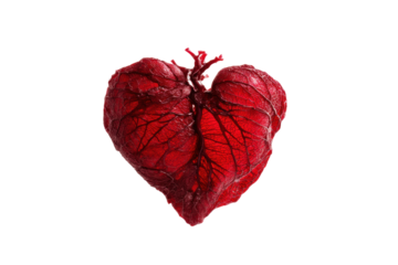 PNG Heart-shaped red leaf on black background highlighting texture and veins