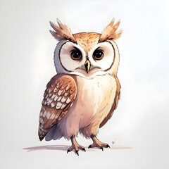 Obraz premium Cartoon owl perched, isolated on white canvas.