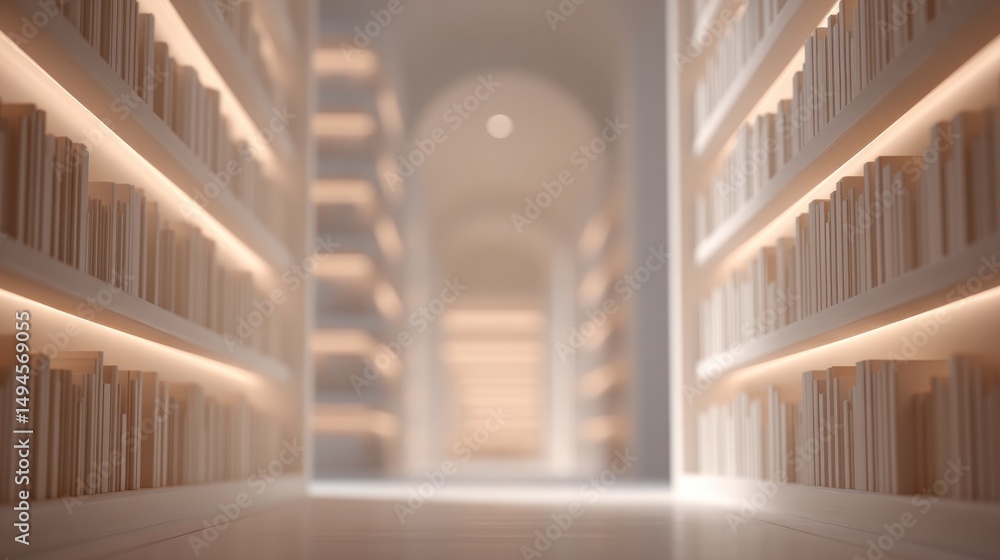 Poster minimalistic bookstore filled with neatly organized books emphasizing tidy shelves and ample copy sp