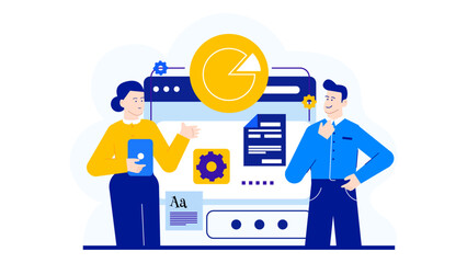 Title Two people collaborating and discussing a web design. Suitable for websites, blogs, marketing materials, social media posts, and presentations.