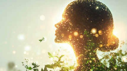 Eternal Harmony: A captivating silhouette of a woman, harmoniously blended with the natural world. The image evokes feelings of balance and serenity.