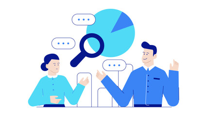 Suitable for illustrating business meetings, collaboration, data analysis discussions. Useful for presentations, reports, infographics, web design, social media.