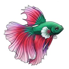 Fototapeta premium Stunning Illustration of a Vibrant Red and Green Siamese Fighting Fish