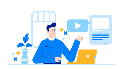 Man with laptop and plant, perfect for home office, work from home, technology, remote work, business lifestyle concepts.