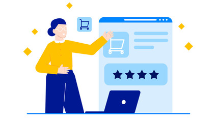 Woman shopping online with a laptop. Suitable for ecommerce, online shopping, technology, retail, consumer behavior, digital marketing concepts.