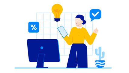 Creative workspace concept with person typing on computer, lightbulb symbolizing ideas, and cactus for minimalist desk decor. Suitable for tech or creative industry blogs.