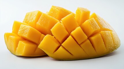 Culinary delights close-up of vibrant mango slices in a bright kitchen