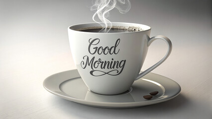 Coffee Cup with "GOOD MORNING" Text Positive Morning Vibes Image