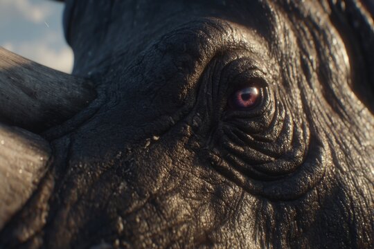 Close-Up View of a Rhinosaurus Eye Capturing Intricate Details of Textures and Natural Beauty in Wild Environment