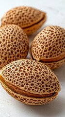 Four almonds in textured shells