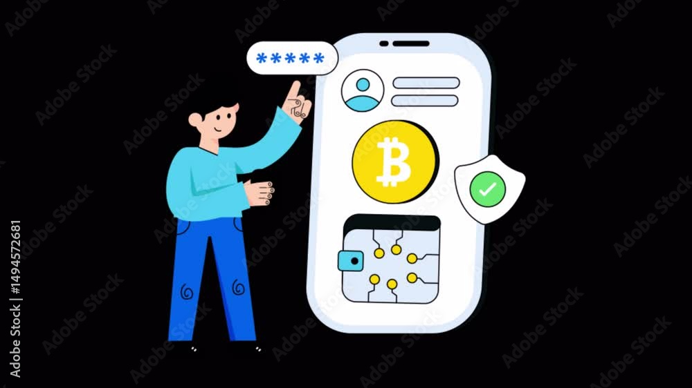 Poster bitcoin wallet motion graphic rendering with transparent alpha channel