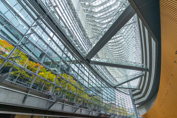 Interior view of Tokyo International Forum Glass Building in Tokyo, Japan 