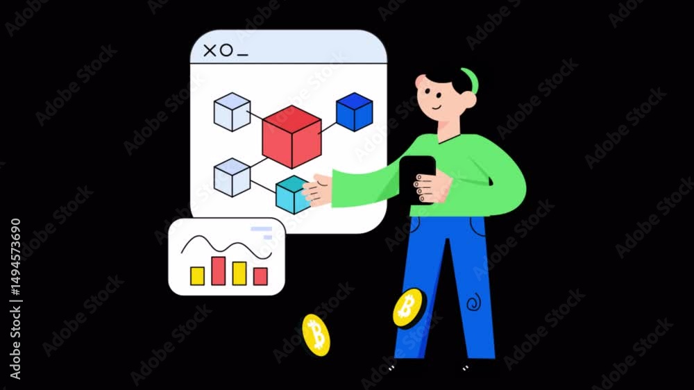 Poster blockchain technology motion graphic rendering with transparent alpha channel