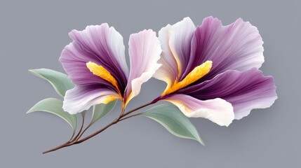 Fototapeta premium Exploring the Beauty of Two Striking Purple and White Flowers Surrounded by Lush Green Leaves in an Abstract Fantasy Art Style