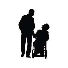 Old Man Walking Wheelchair Silhouette
