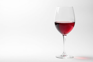 Single elegant red wine glass against pure white background, alcohol, closeup