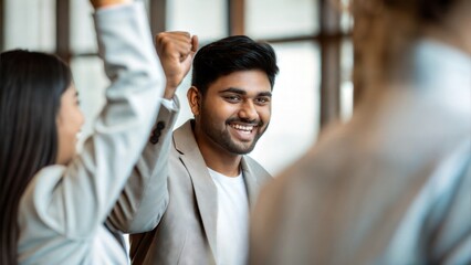 Indian Corporate Team Rejoicing Over Business Growth Achievement
