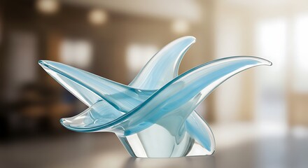 Elegant Light Blue Glass Sculpture: A Modern, Swirling Design