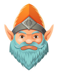 cartoon fantasy dwarf character with a bright blue beard and armor wearing an orange hat he stands firmly with a determined expression the design is a colorful vector illustration emphasizing fantasy 