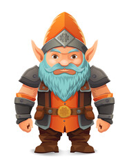 cartoon fantasy dwarf character with a bright blue beard and armor wearing an orange hat he stands firmly with a determined expression the design is a colorful vector illustration emphasizing fantasy 