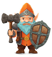 cartoon fantasy dwarf character with a bright blue beard and armor wearing an orange hat he stands firmly with a determined expression the design is a colorful vector illustration emphasizing fantasy 