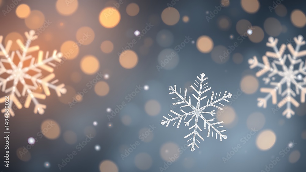 Poster sparkling snowflake decorations and warm bokeh effect creating festive winter background