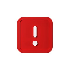 Red Safety Alert Rectangle Icon, Isolated on White Background, 3D Render
