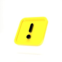 Yellow Safety Alert Rectangle Icon, Isolated on White Background, 3D Render