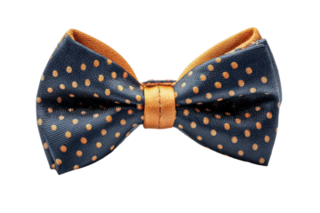 PNG Elegant navy and orange polka dot bow tie on black background