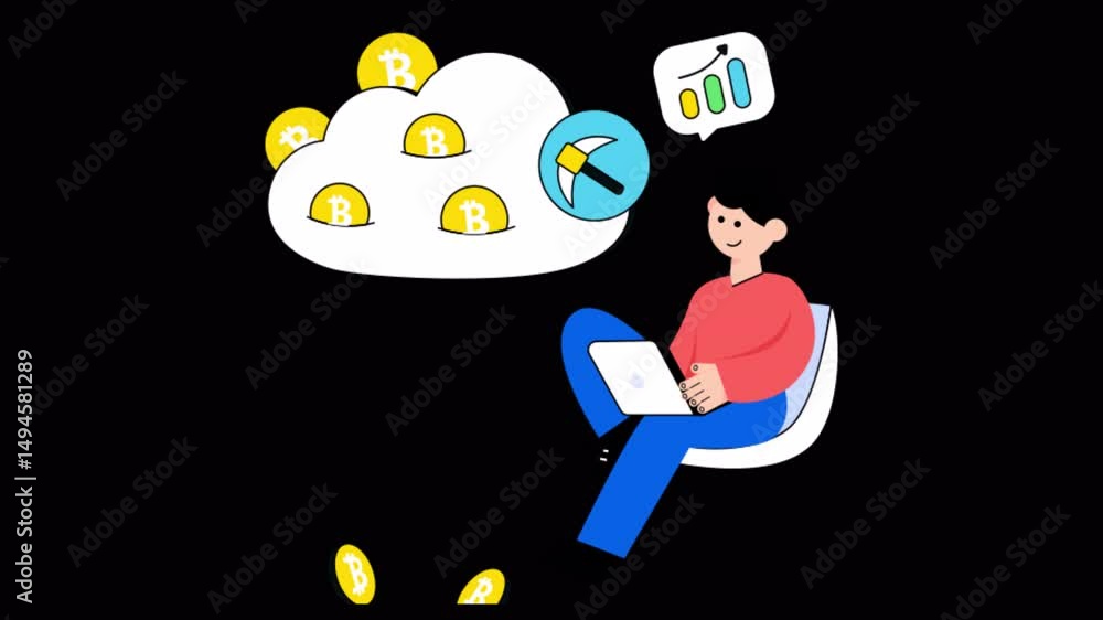 Poster cloud mining motion graphic rendering with transparent alpha channel