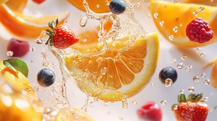 Fresh fruit slices with water splash