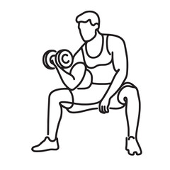 Obraz premium a male bodybuilder with a dumbbell vector illustration simple one line drawing