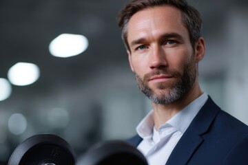 Naklejka premium A businessman in gym, soft lighting professional photo on white background