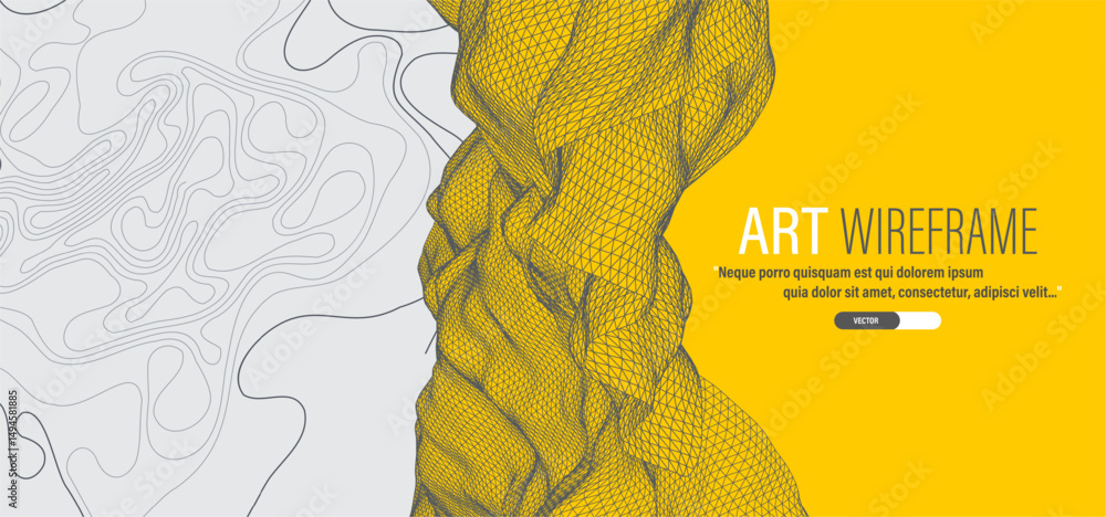 Poster The abstract wave is made in a frame style. Template for science and technology presentation. Vector art.