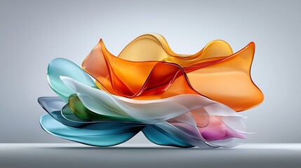 there is a multicolored glass vase sitting on top of a table