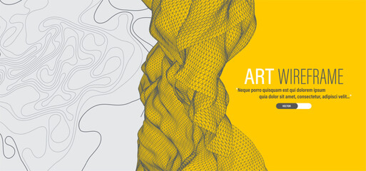 The abstract wave is made in a frame style. Template for science and technology presentation. Vector art.