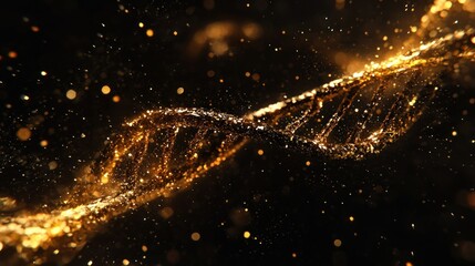 Gold, particle DNA strand helix on black