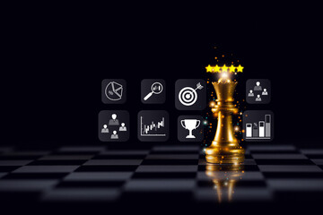 golden chess queen stands out in the center of the board on a pitch black background, symbolizing leadership and strategy. golden chess queen is ideal for business, success and planning concepts.