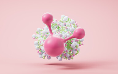 Biological organic protein structure and molecules, 3d rendering.