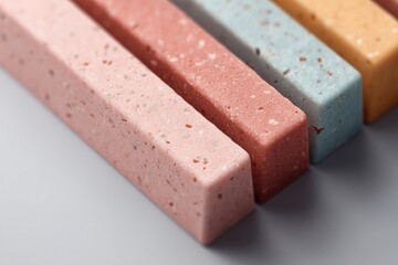 variety of colorful enticing energy bars in neat rows detailed textures highlight ingredients and packaging