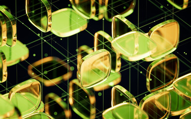 Abstract green glass geometry cubes, 3d rendering.